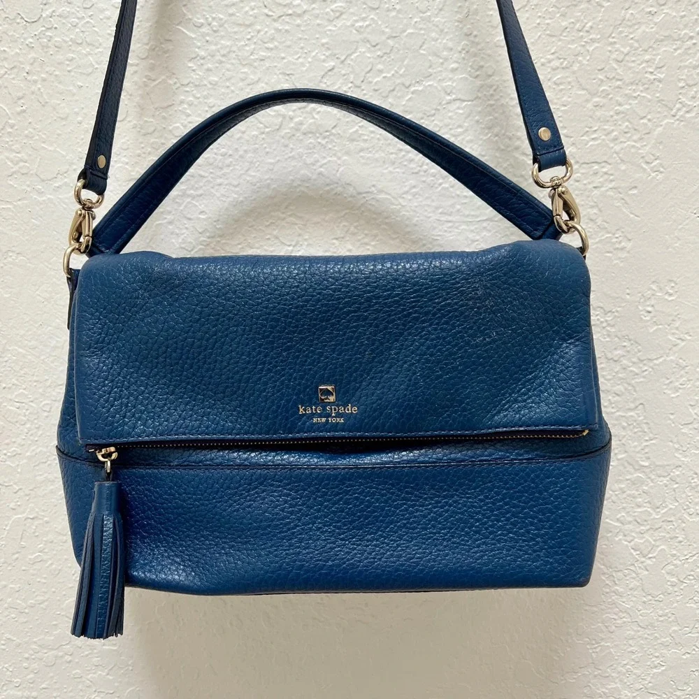 Kate Spade Cobble Hill Little Minka Blue Pebbled Leather Satchel Crossbody Bag